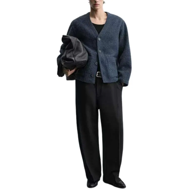 Мужской свитер с V-образным вырезом Medium Blue ZARA — фото 4