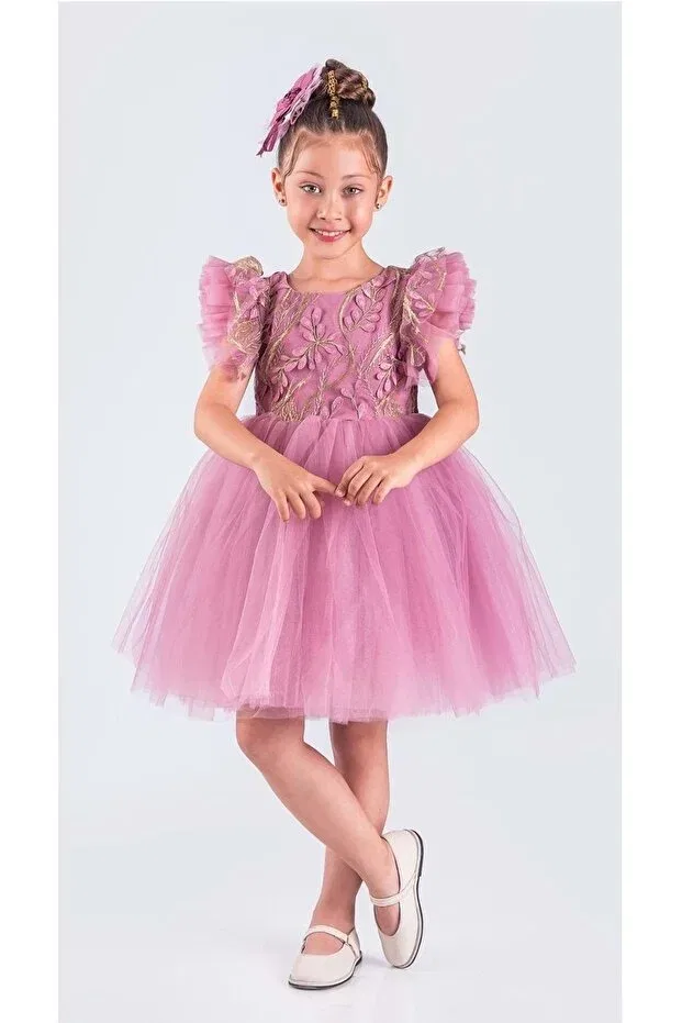 Детское платье для девочек с принтом Tutu skirt robe embroidered embroidered dress S.T. Sebat Tekstil, Pink