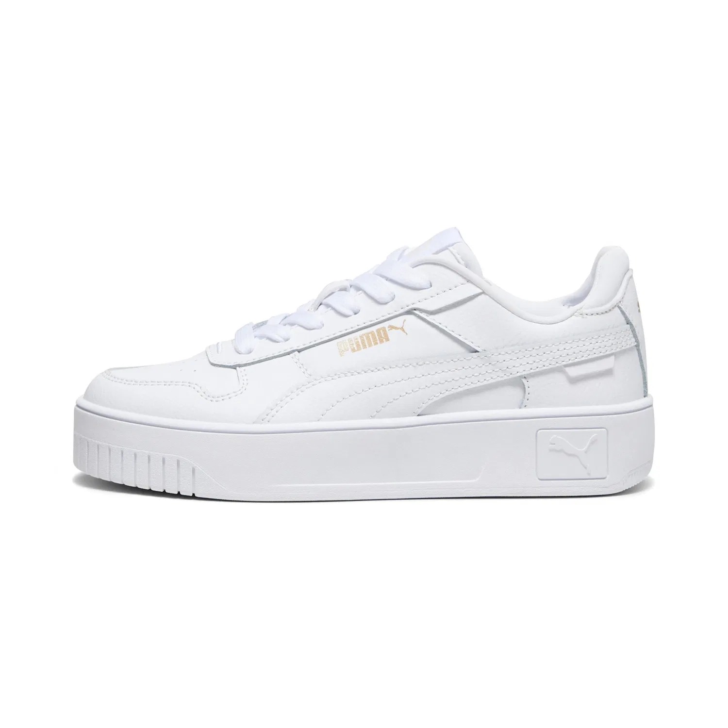 Детские кожаные кроссовки с платформой Puma, White/Gold — фото 2
