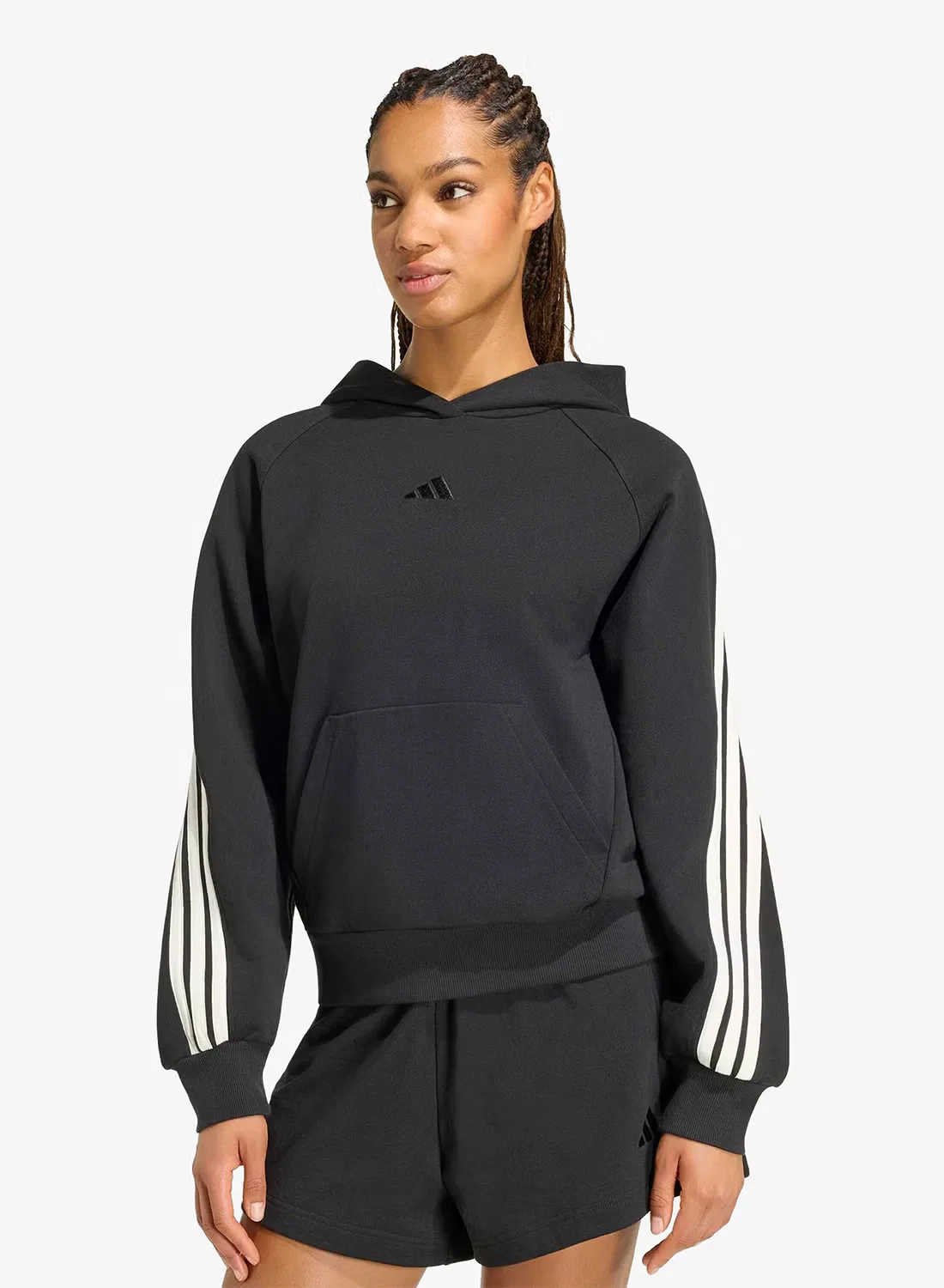 Худи с принтом 3-Stripes Adidas, черный