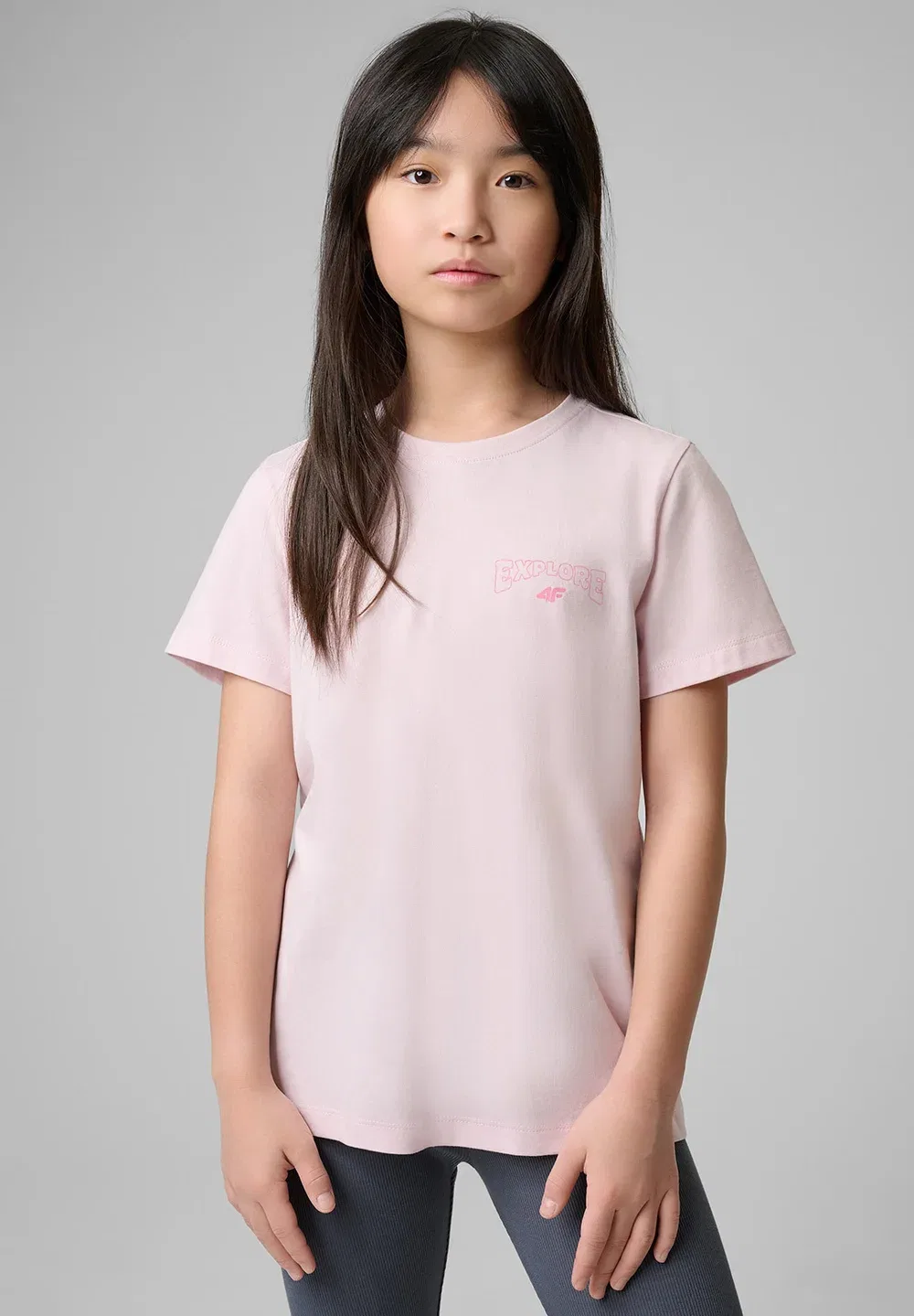 Футболка Regular z nadrukiem dziewczęcy - czarny 140 (9-10 лат) - футболка с принтом 4F, Light Pink — фото 3
