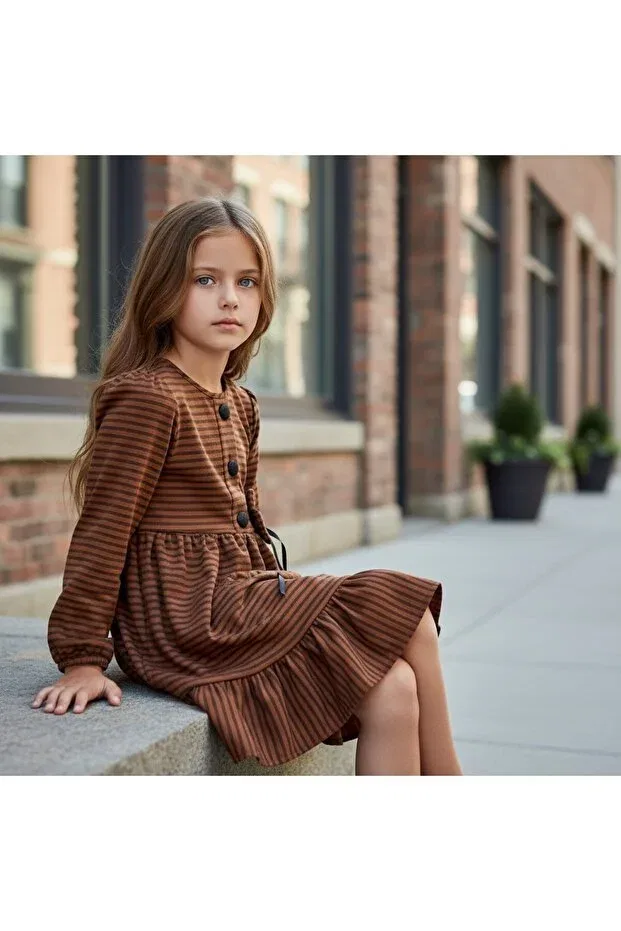 Детское платье для девочек с длинным рукавом Fesshera Kids, Brown — фото 2