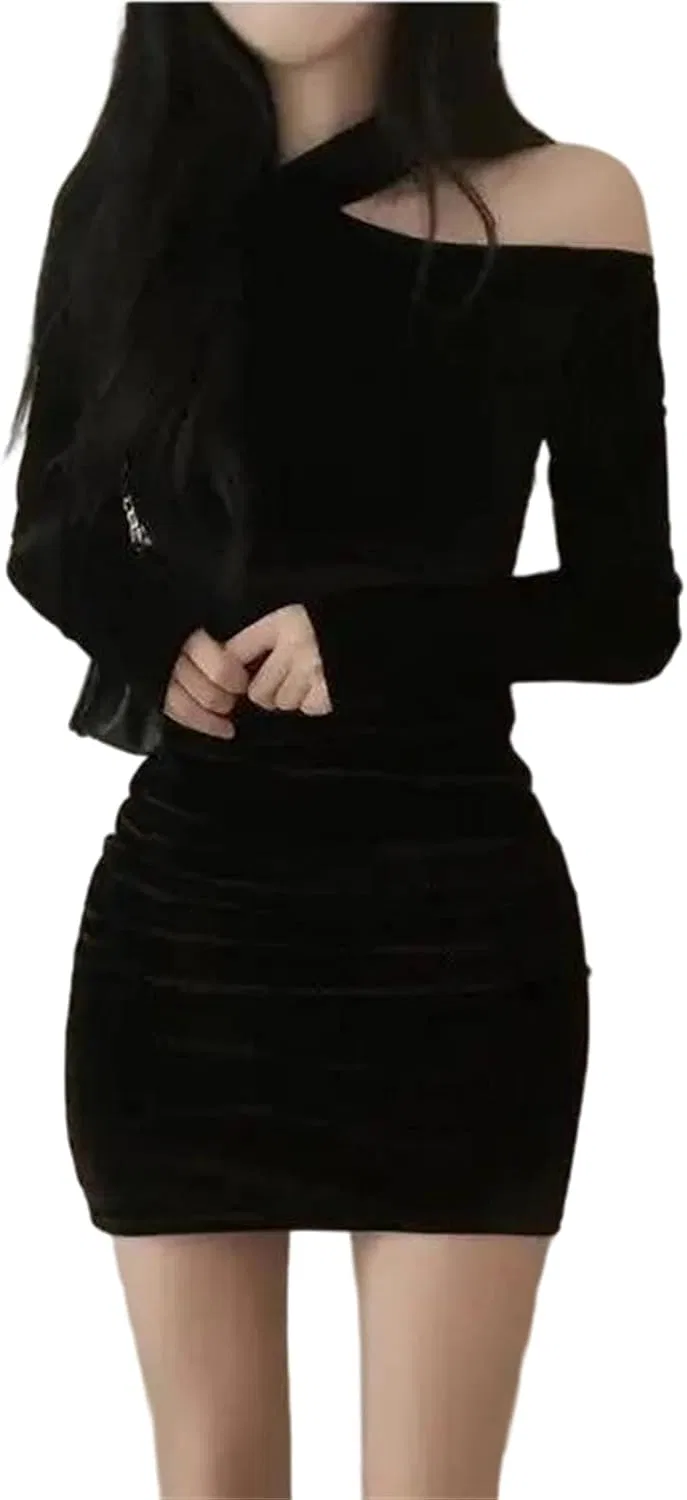 Женское платье с пайетками на одно плечо, Black
