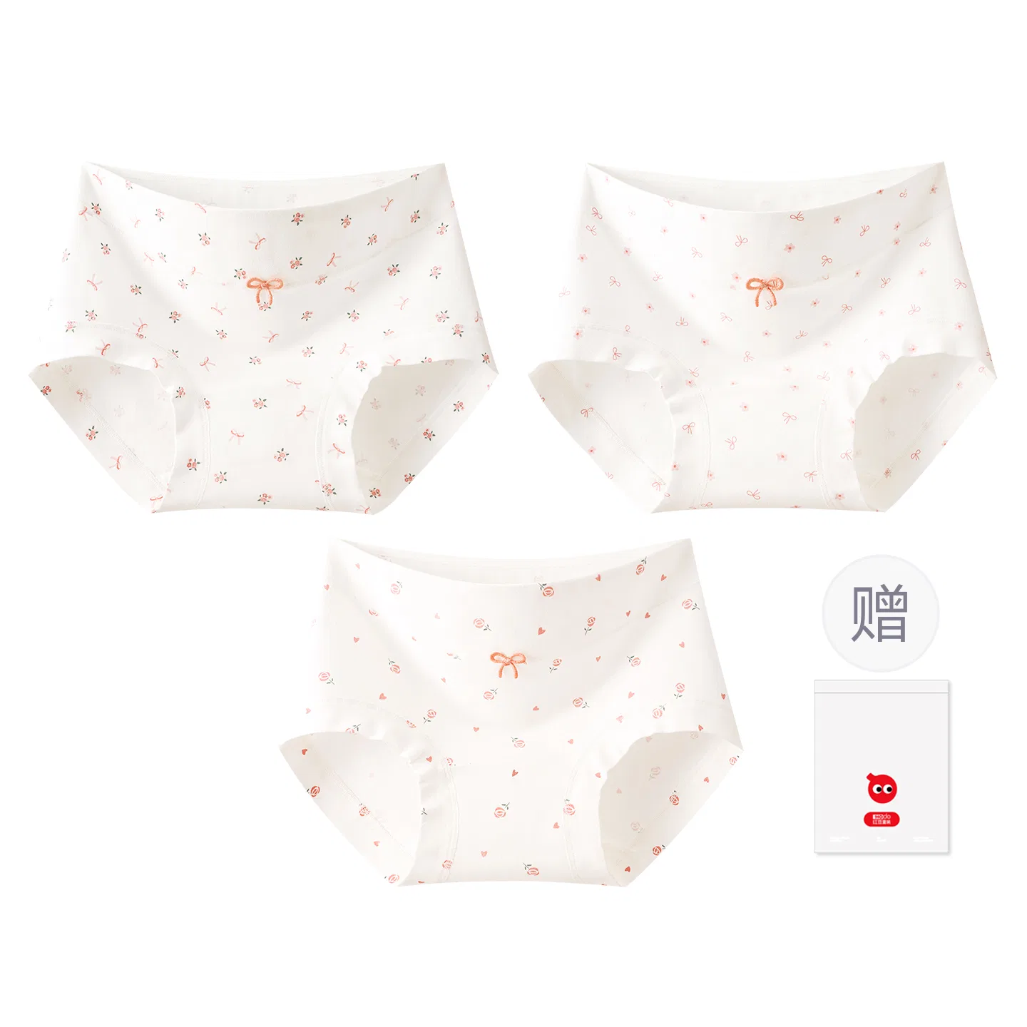 Детское белье для девочек хлопковое с принтом Red bean, Little Flower+Bow+Roses