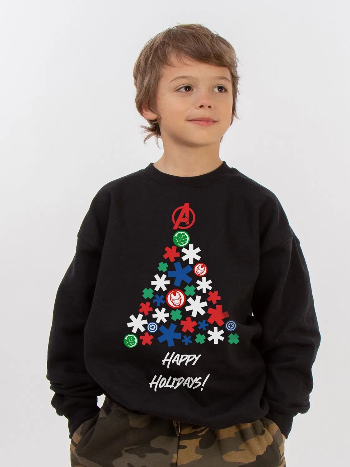 Свитшот Marvel Avengers Christmas Tree Brands In, черный