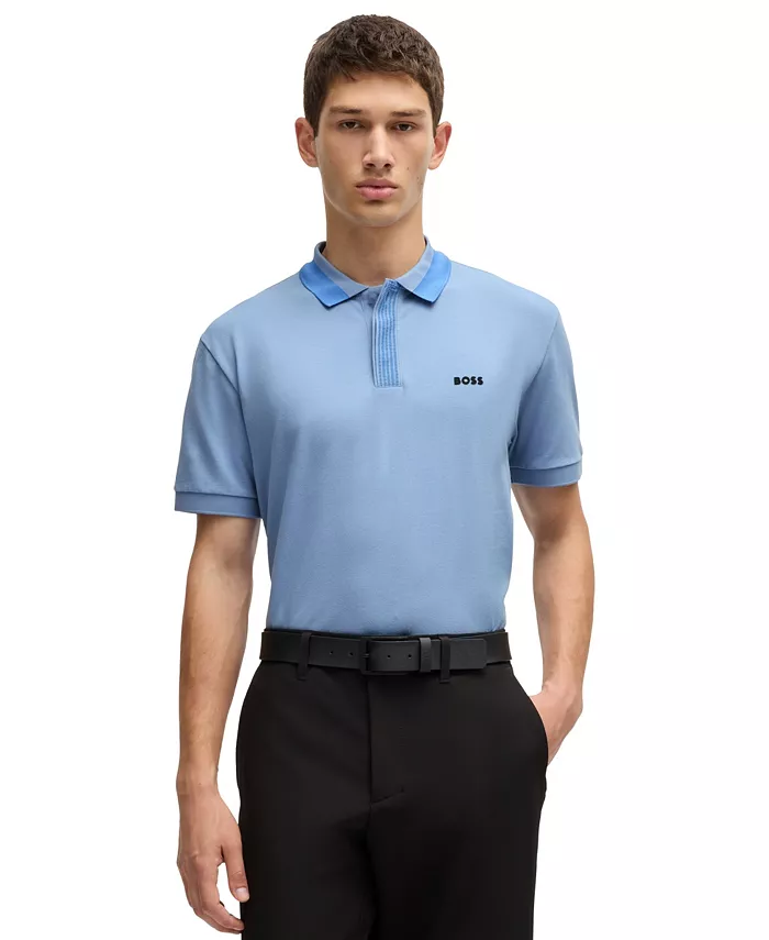 

Мужская поло с контрастным логотипом Hugo Boss, синий