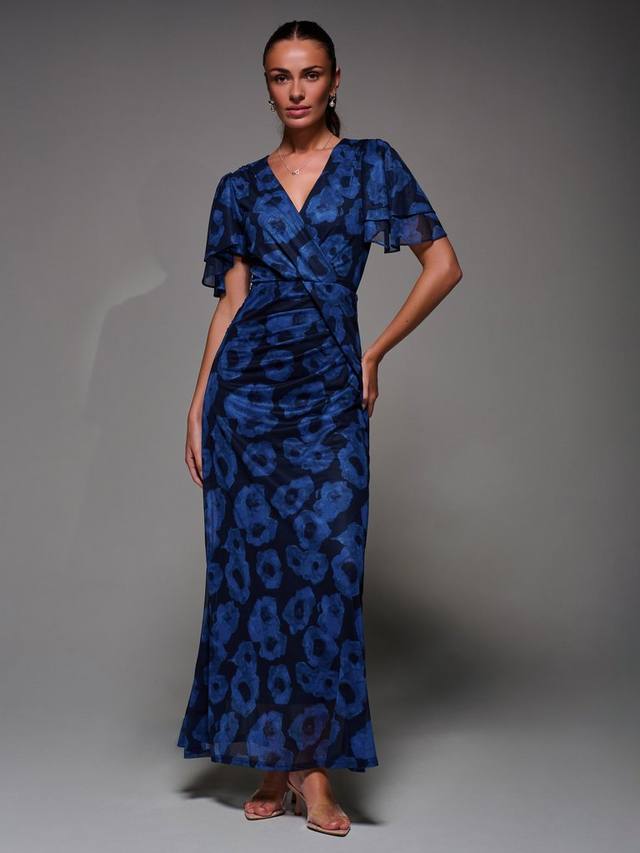 

Платье макси с ангельскими рукавами из сетки Jolie Moi, Blue