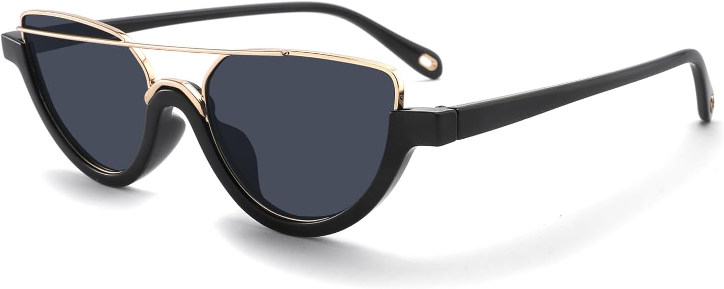

Женские солнцезащитные очки Kira Small Cat Eye в полуободковой оправе с металлическим каркасом, модные очки для активного отдыха, вечеринок, с защитой от УФ-излучения, подарок для женщин, черные/черные Fayoh, Black