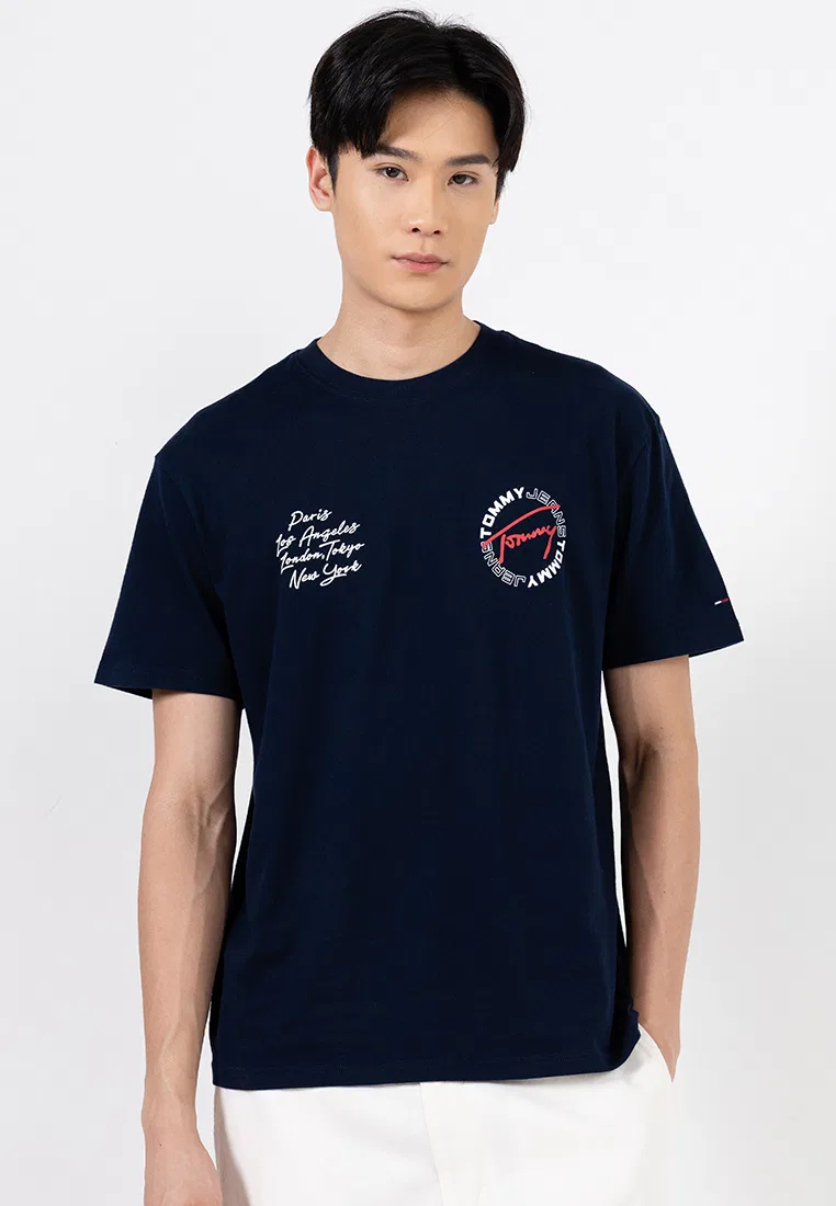 Футболка с круглым логотипом на спине, свободный крой, Tommy Jeans Tommy Hilfiger, темно-синий