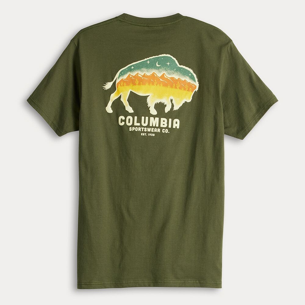 

Мужская футболка Columbia с коротким рукавом и графическим рисунком сзади, цвет Dark Green