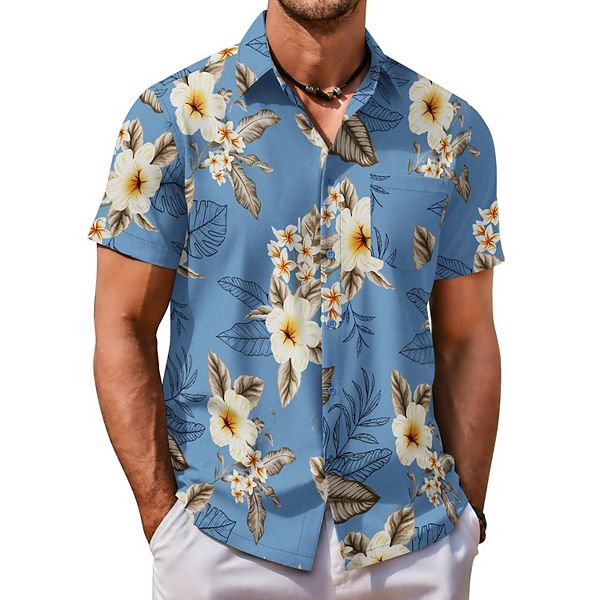 

Мужская рубашка с коротким рукавом, легкая, свободного кроя, из полиэстера Coofandy, Flower Blue