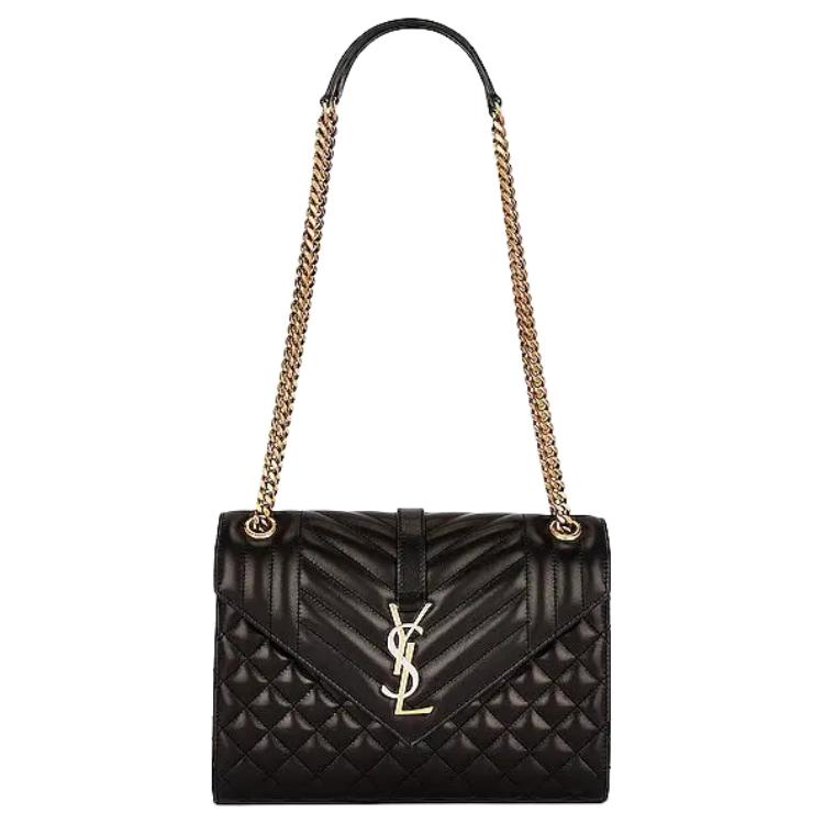 

Кожаная сумка-конверт, средняя женская наплечная сумка черный цвет SAINT LAURENT, Set (Bag+Dust Bag)