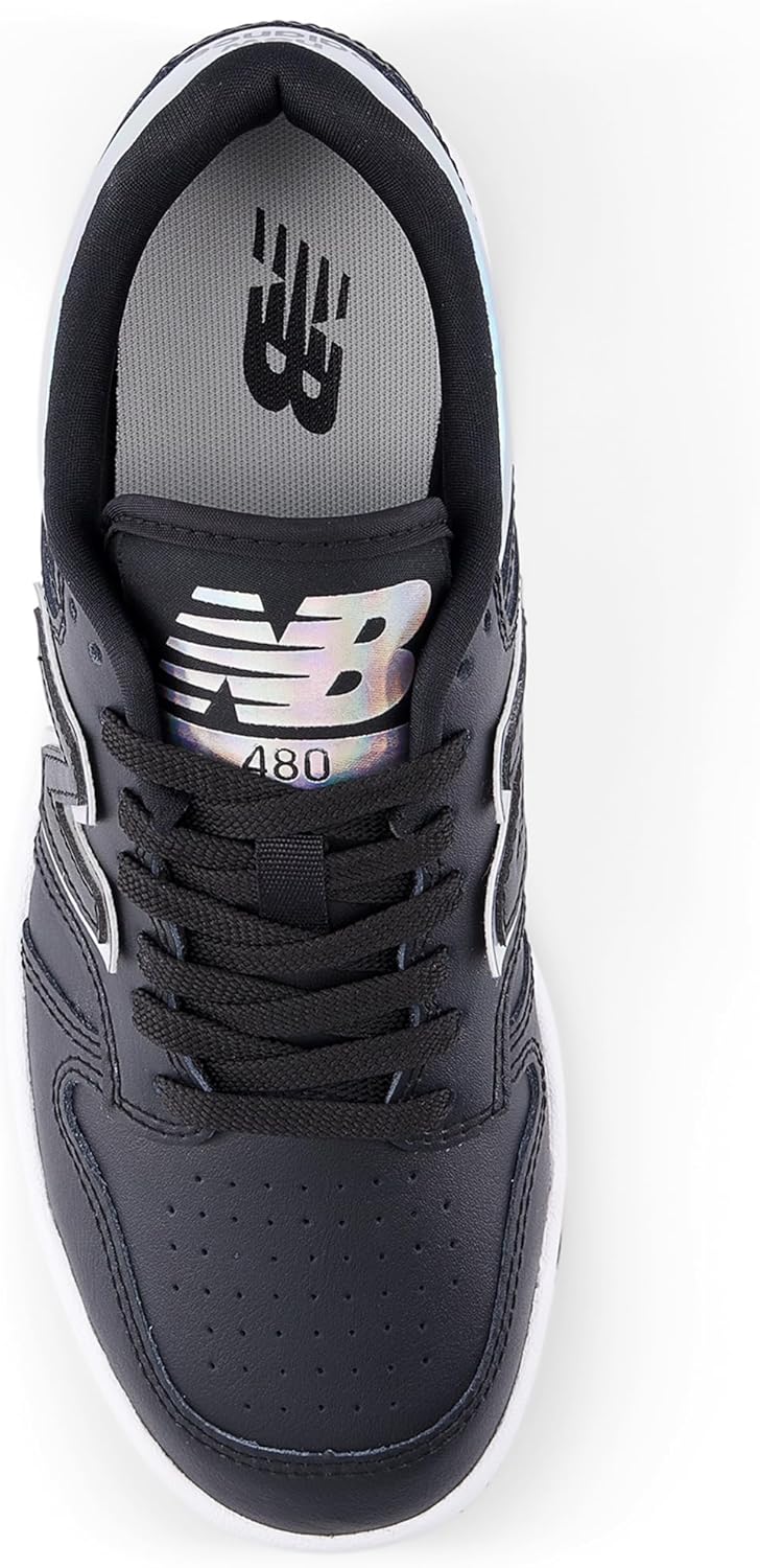 Детские кроссовки New Balance 480 V1 на шнуровке (унисекс), белый/черный — фото 4