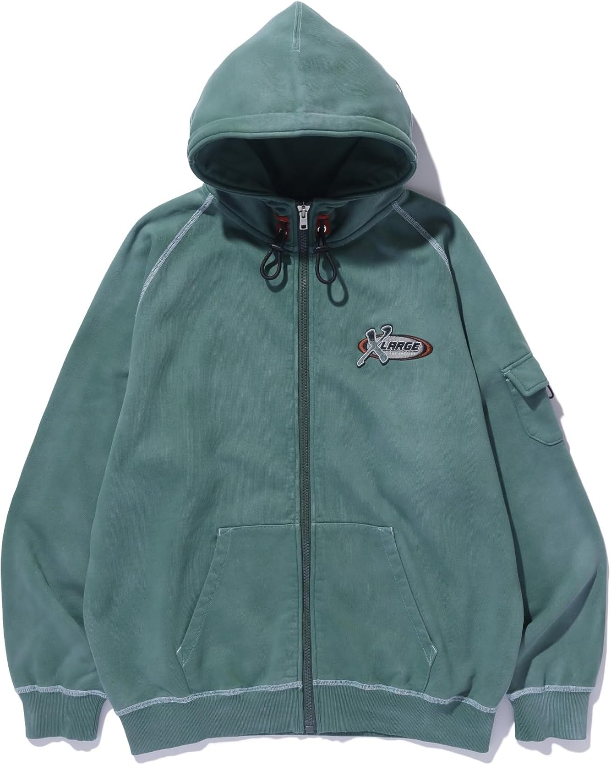 

Толстовка с капюшоном размера XLARGE, отбеленная толстовка с капюшоном на молнии для мужчин, зеленый