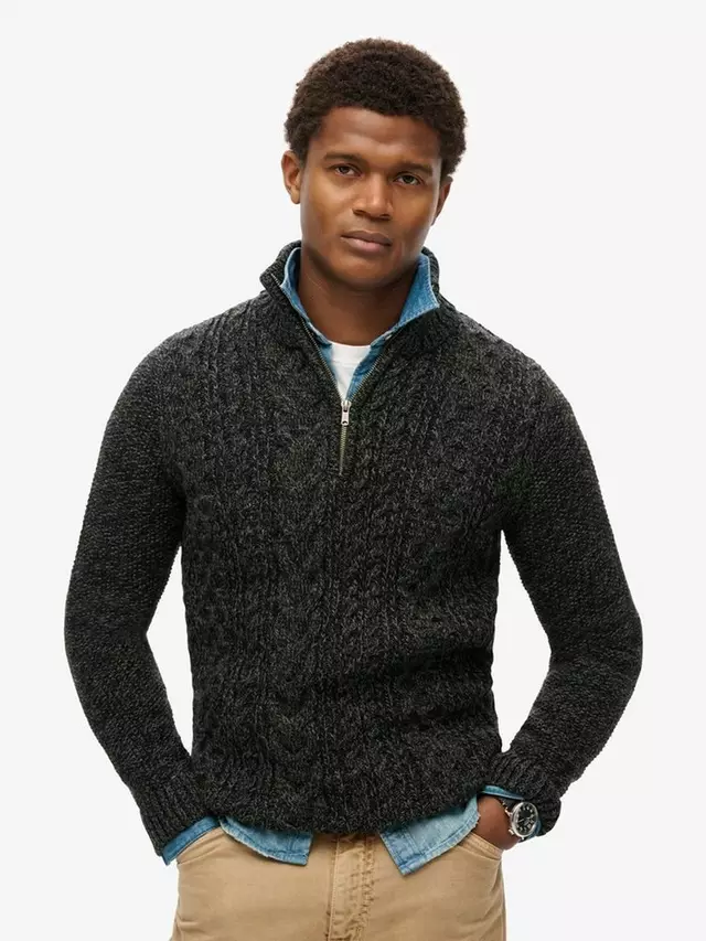 

Джемпер Superdry Jacob Cable Knit Half Zip, цвет black twist
