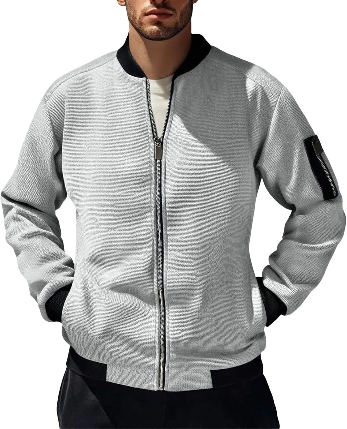 

Мужской кардиган на молнии — Slim Fit, воротник стойка, с передними карманами