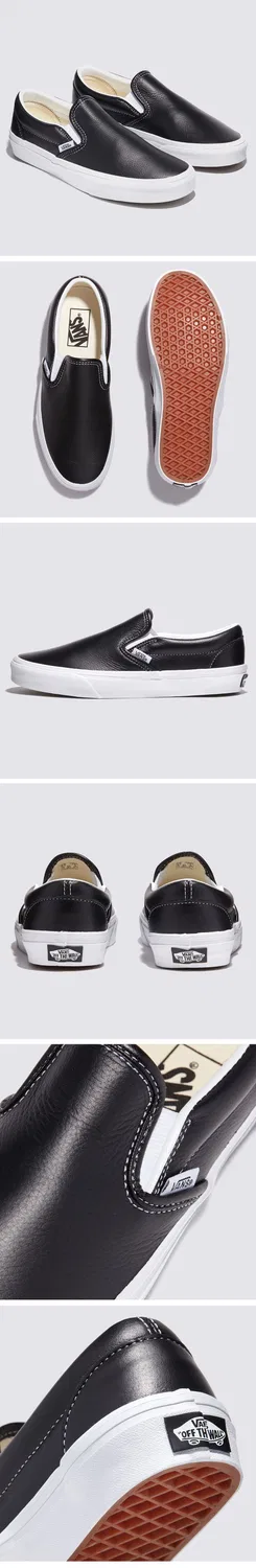 Мужские слипоны Leather Black True White от Vans — фото 3