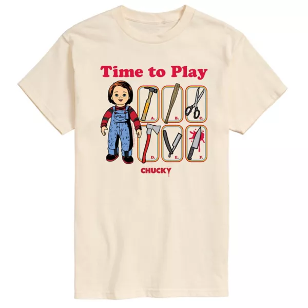 

Мужская футболка с графическим принтом «Время играть» от Chucky Licensed Character, бежевый