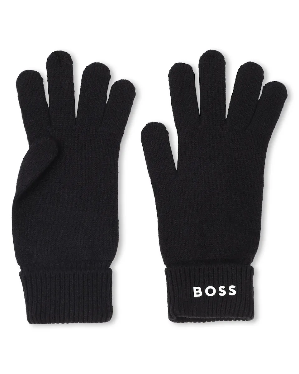 

Детские перчатки черного цвета из хлопка BOSS Kidswear