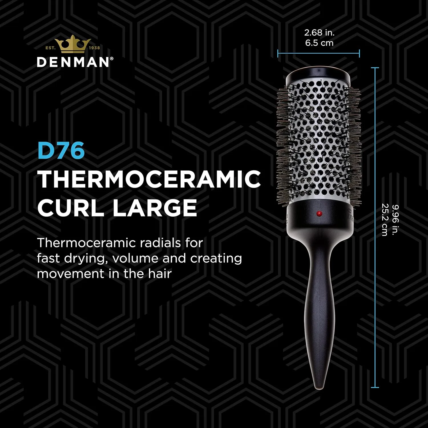 Denman Thermo Ceramic Hourglass Hot Curl Brush - термощетка для укладки волос с керамическим покрытием, создание локонов, выпрямление, объем и прикорневой подъем, Gray Большой, large 1.9 inch — фото 2