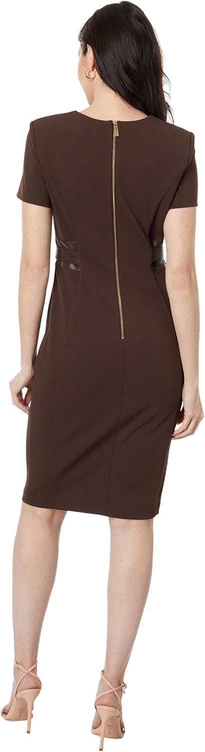 Женское платье Calvin Klein из крепа с короткими рукавами для мероприятий, Coffee Bean — фото 2