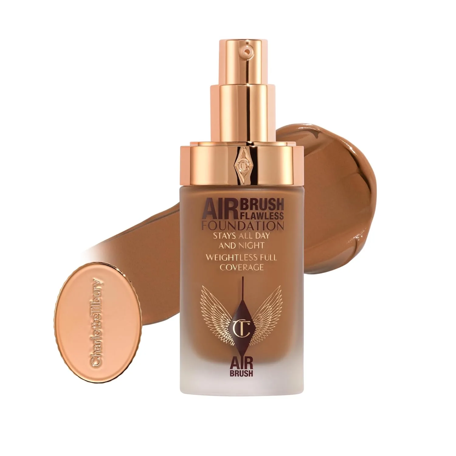 Charlotte Tilbury Airbrush Flawless Matte Foundation - тональная основа с полным покрытием и натуральным матовым финишем, выравнивает и маскирует поры, водостойкая и устойчивая к переносу, 13 Neutral - Deep with neutral undertones
