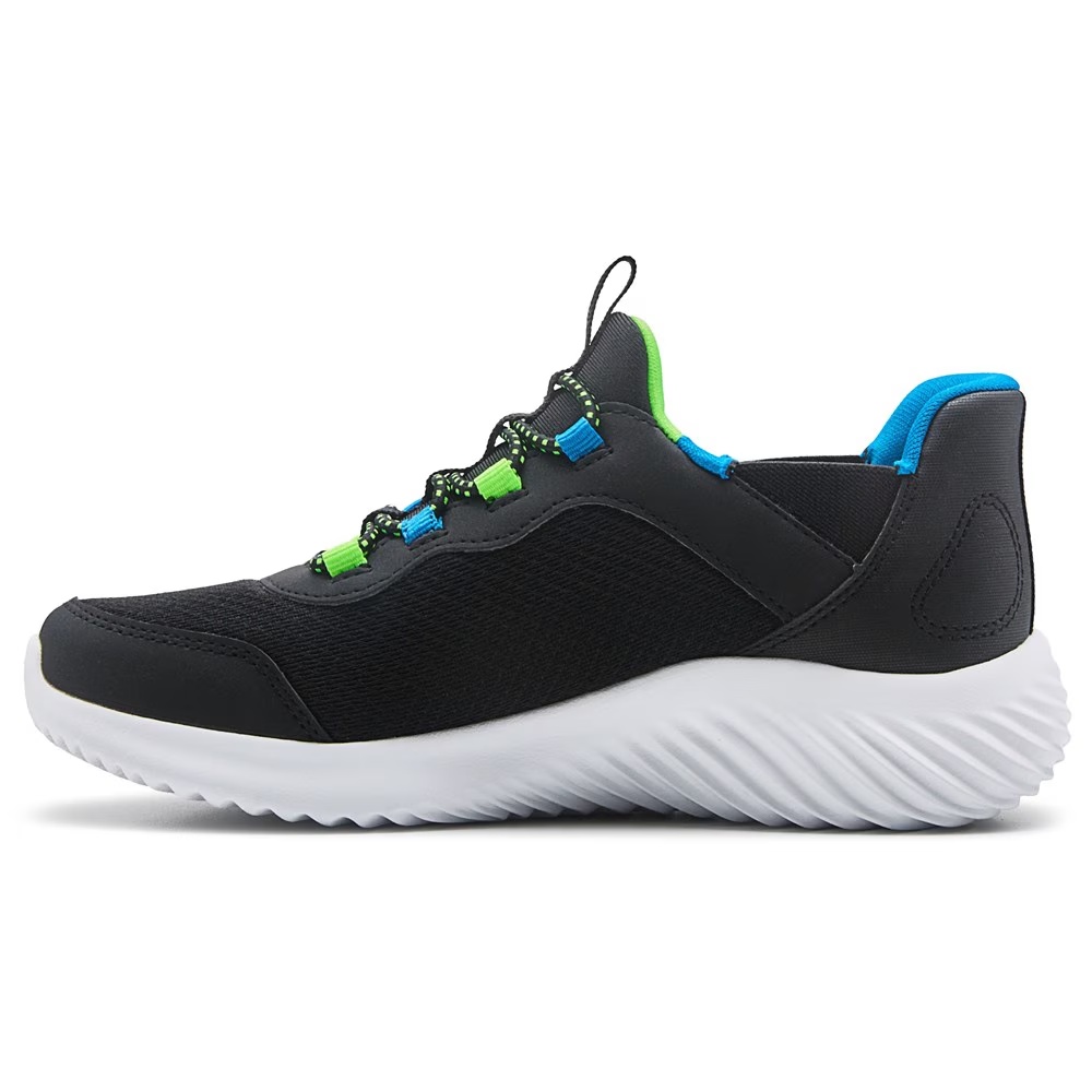 Детские туфли-слипоны Bounder Sneaker от Skechers для маленьких и больших детей, black/blue/lime — фото 3