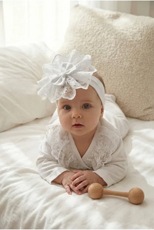 Детский комбинезон для девочек хлопковый Little Princess Cream Lace Piece Montina, Белый — фото 3