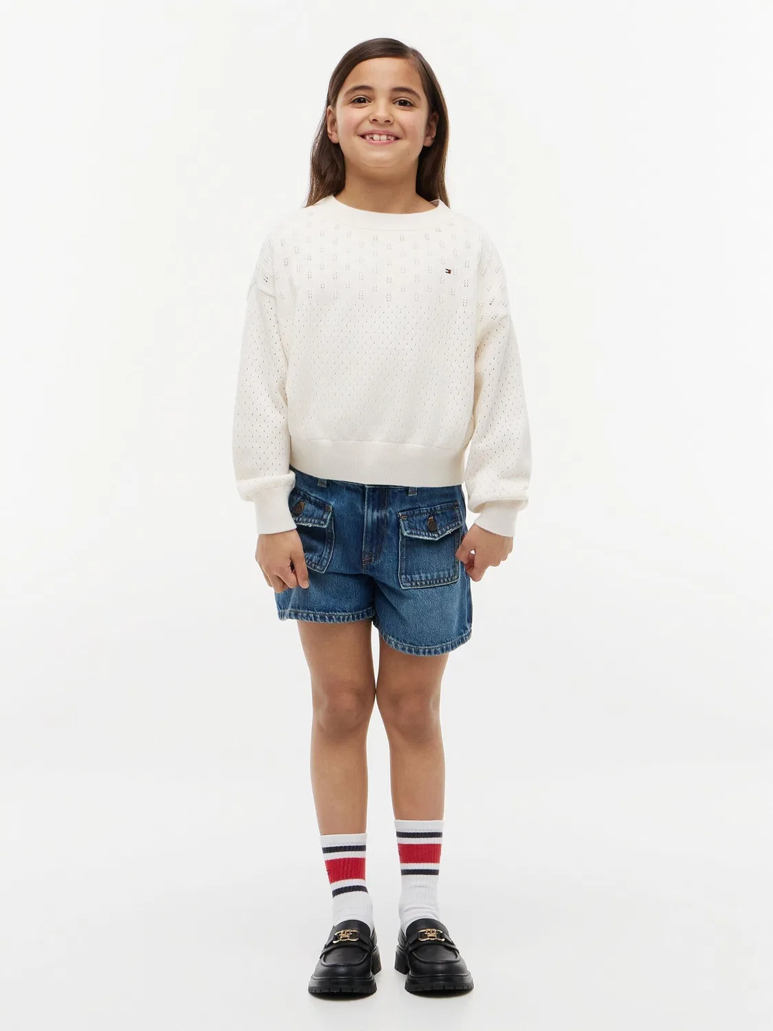 Джемпер с пойнтель узором, свободный крой, рукав-фонарик Tommy Hilfiger, белый — фото 3