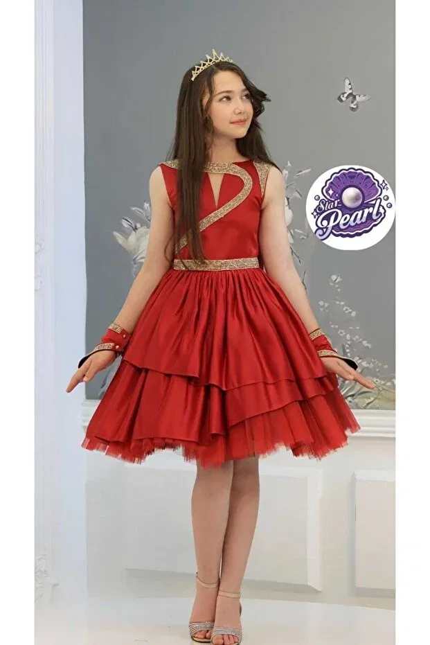 Детское платье для девочек с принтом Swan Dress Star Pearl Kids, Red