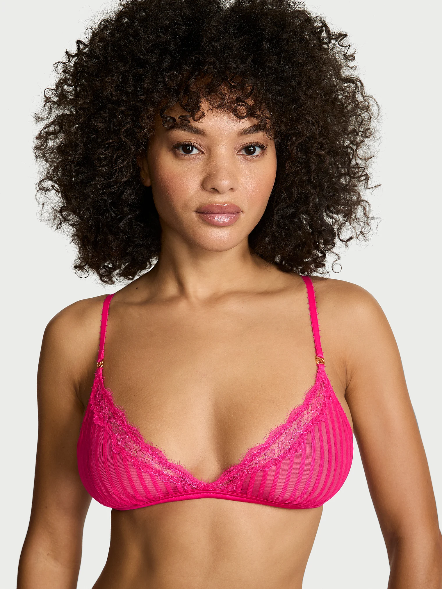 Бюстгальтер Victoria's Secret Tease Sheer Stripe Triangle, ярко-розовый