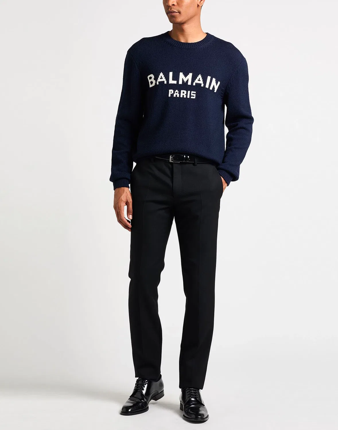 Мужской джемпер с интарсией Balmain, темно‑синий — фото 2