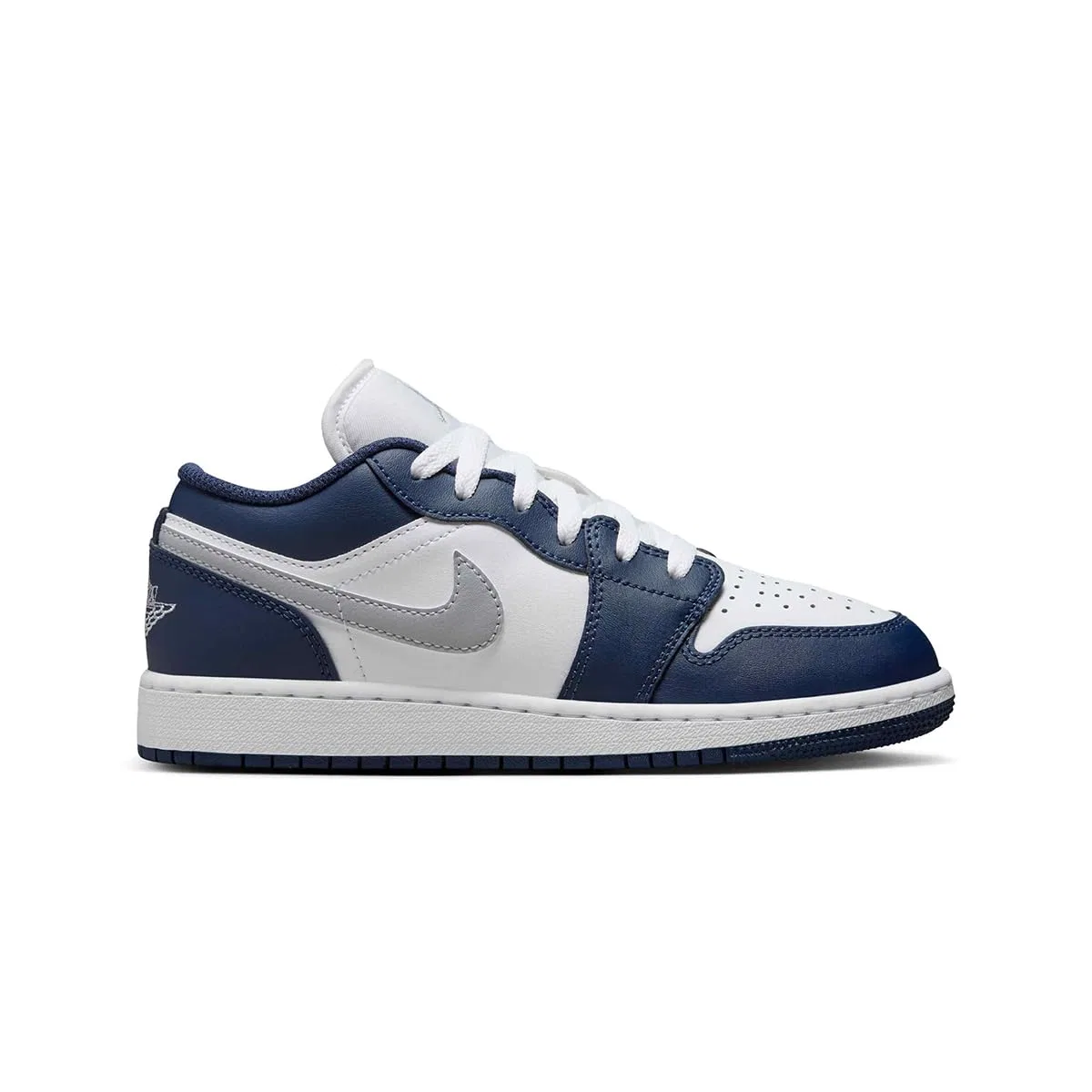 Детские кроссовки для мальчиков Air Jordan 1 Low NIKE, White Grey Wolf Navy Blue Midnight