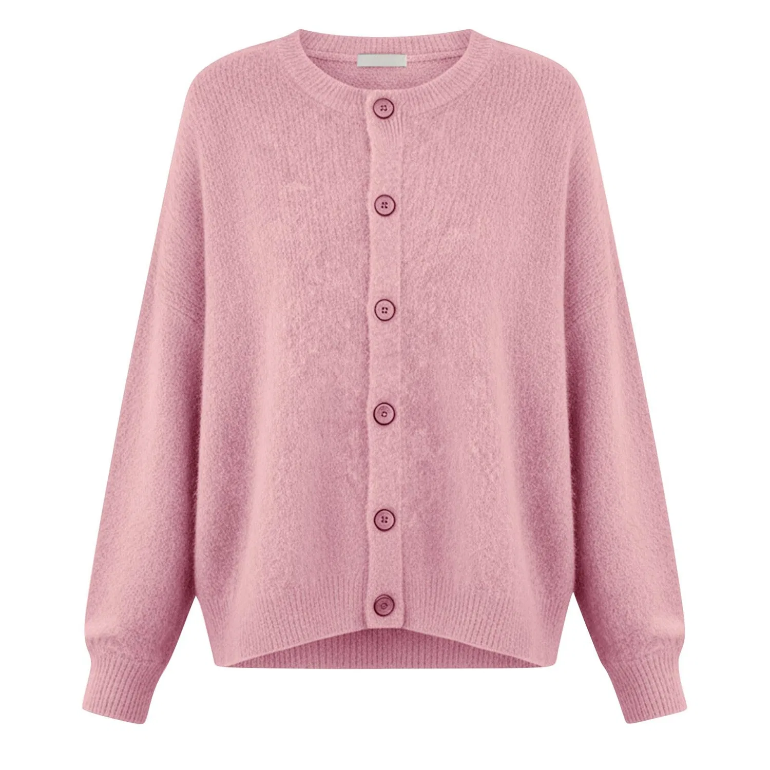 Женский свитер с круглым вырезом и длинным рукавом, оверсайз, однотонный, Pink — фото 4