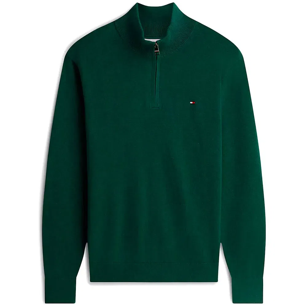 Мужской свитер с высоким воротником и полузастежкой-молнией Pima Org Ctn Mock Half-Zip Tommy hilfiger, Green — фото 3