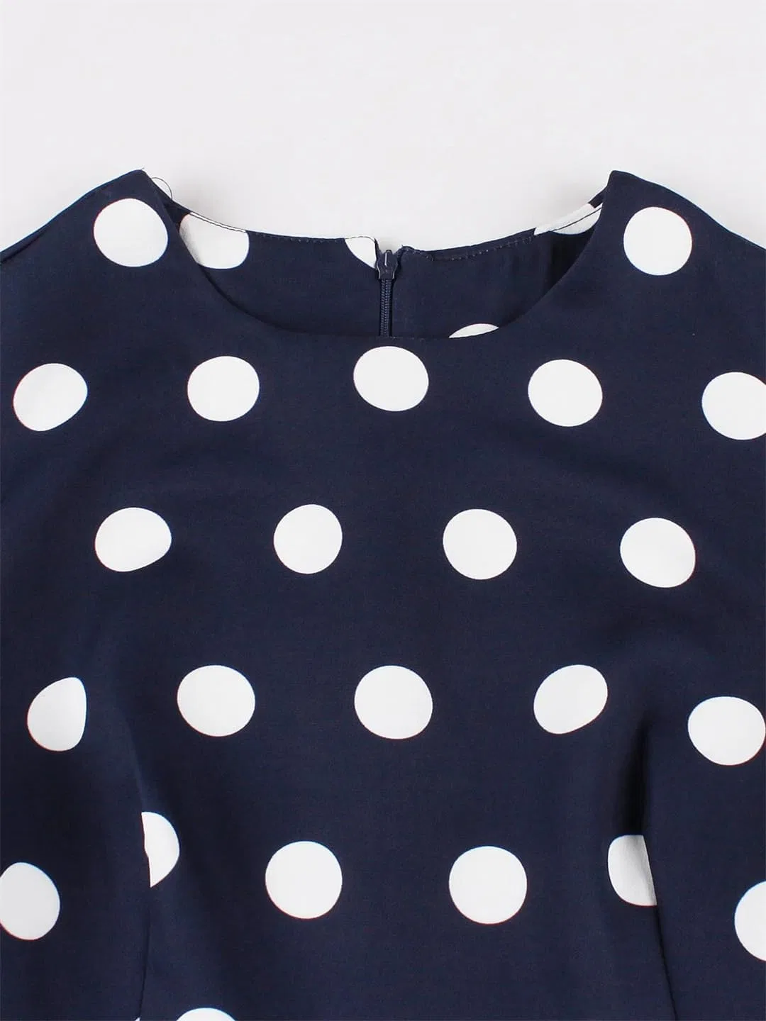 Женское платье миди в горошек с круглым вырезом, Navy Blue — фото 3
