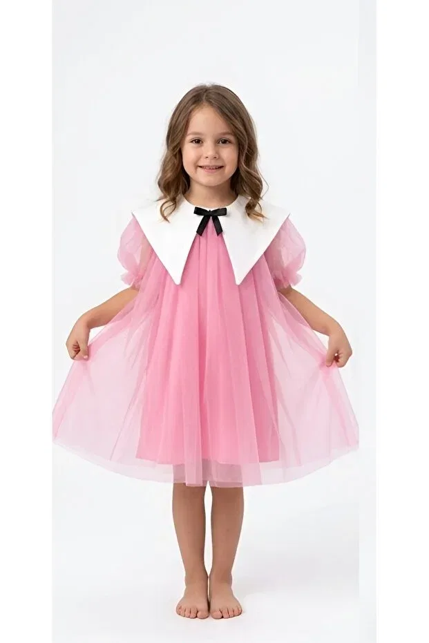 Детское платье из тюля с коротким рукавом Moda, Pink