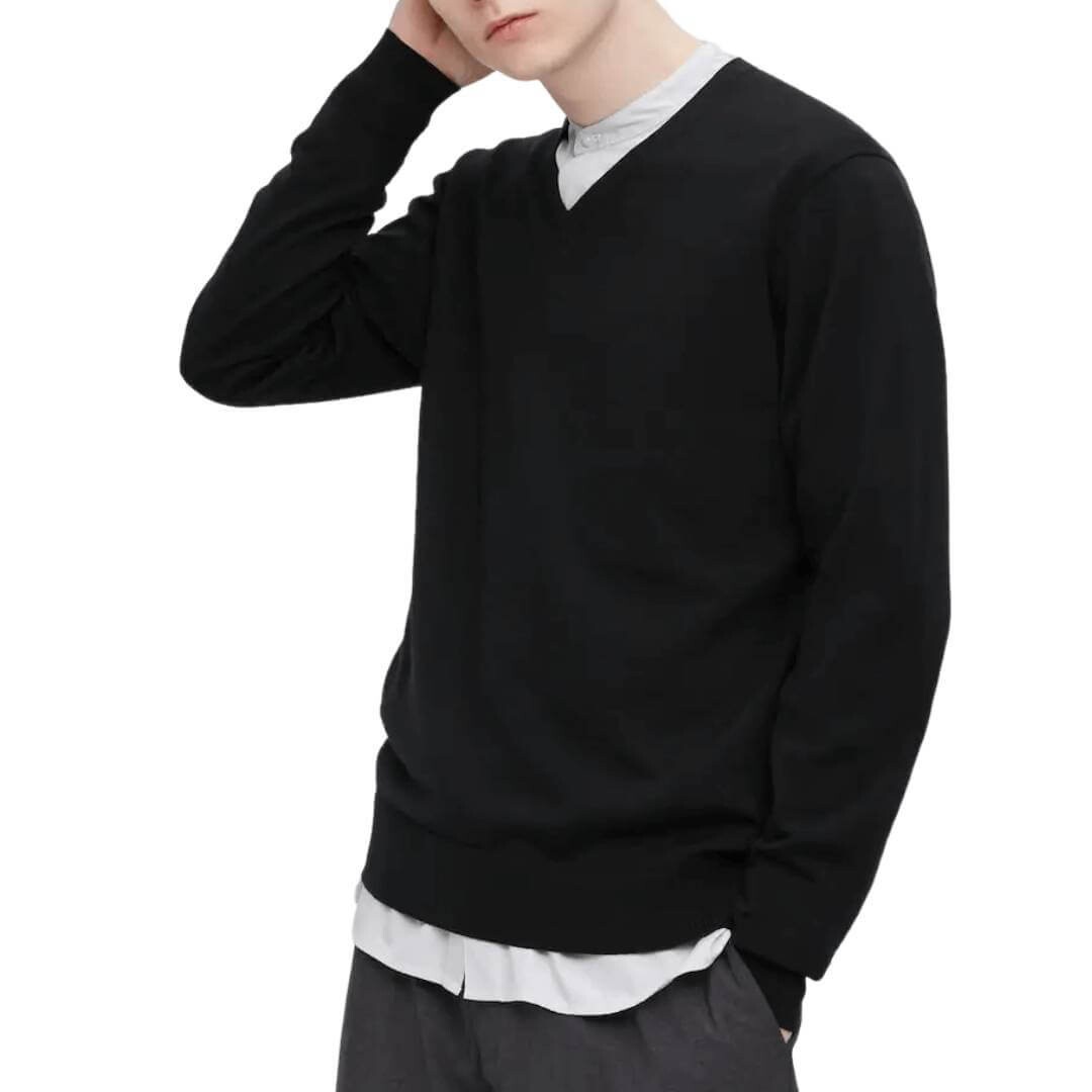 

Джемпер Uniqlo Extra Fine Merino с v-образным вырезом, черный