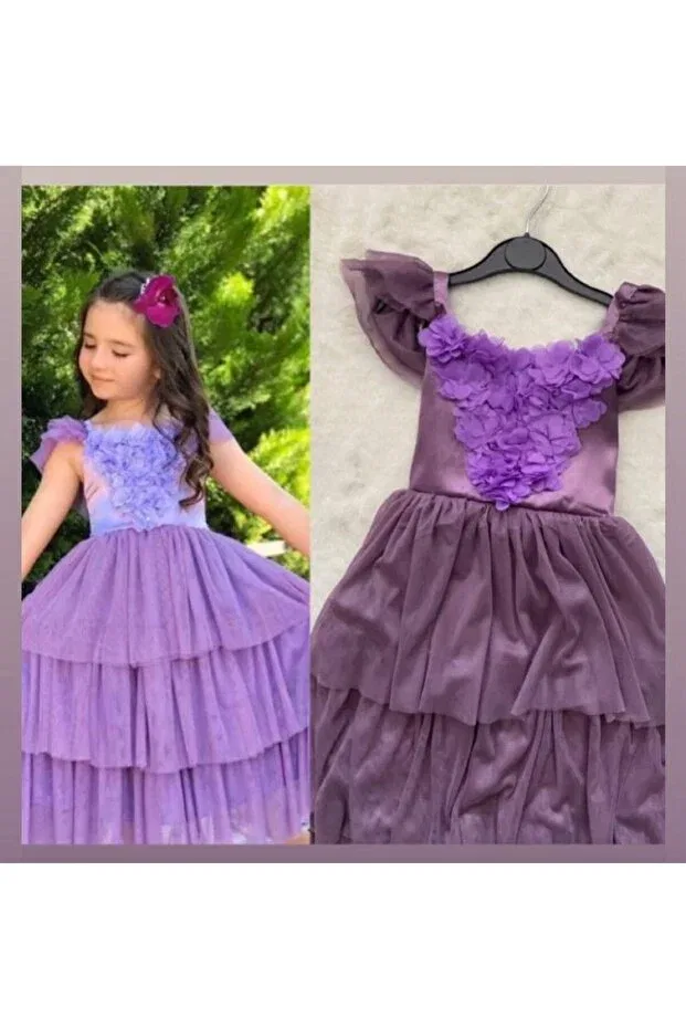 Детское платье из фатина с цветочным принтом Nisaykids, Purple — фото 2