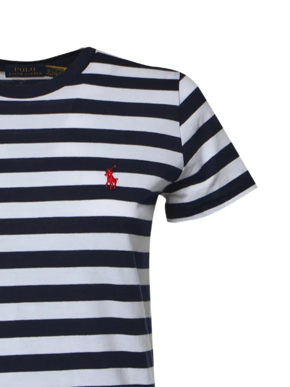 Футболка в горизонтальную полоску с вышитым логотипом Polo Ralph Lauren, синий — фото 3