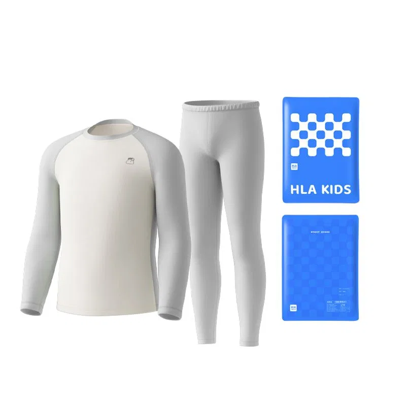 Детское белье для мальчиков с круглым вырезом, комплект, HLA, Light Gray+Ecru
