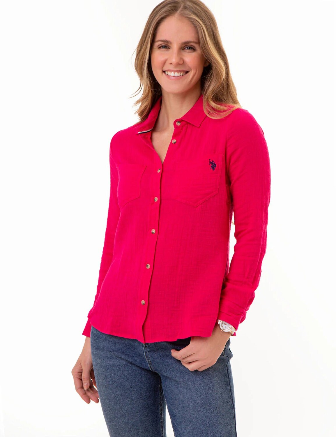 

Рубашка фактурная женская U.S. Polo Assn., фуксия