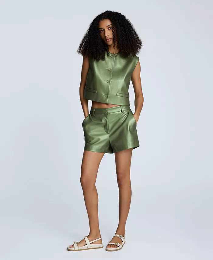 

Женский свободный жилет и шорты из металлизированной искусственной кожи Kenneth Cole, зеленый