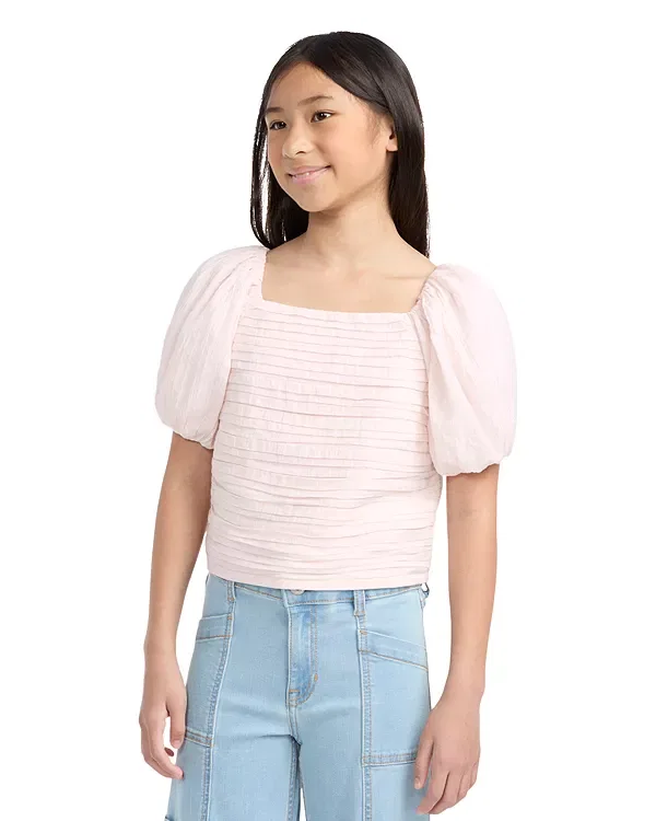 Детский топ для девочек с коротким рукавом-фонарик Emerson Abercrombie Kids, Mauve Chalk — фото 4
