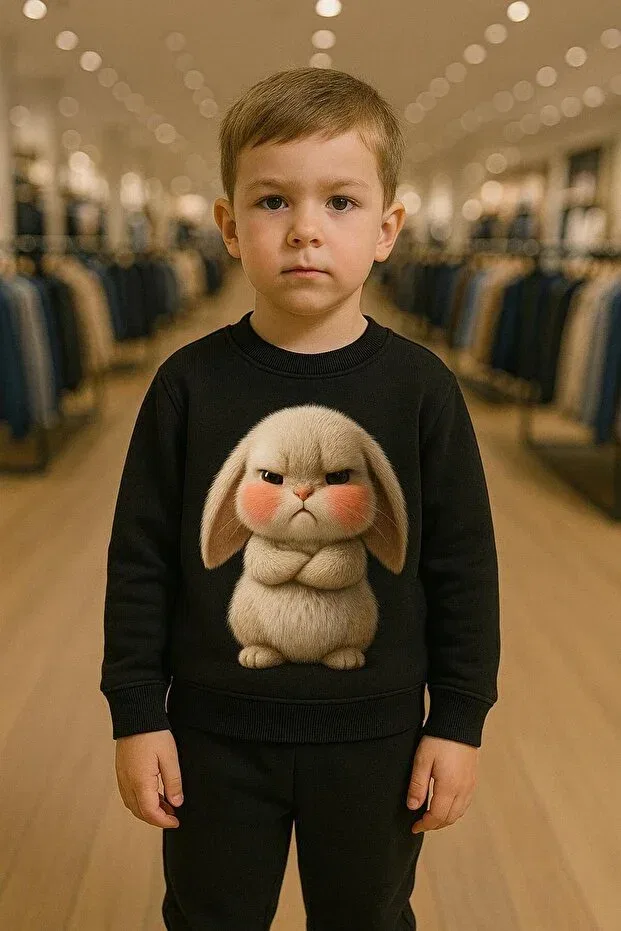 Детский комплект свитшота и штанов с принтом Somurtkan Rabbit Playwear, Черный