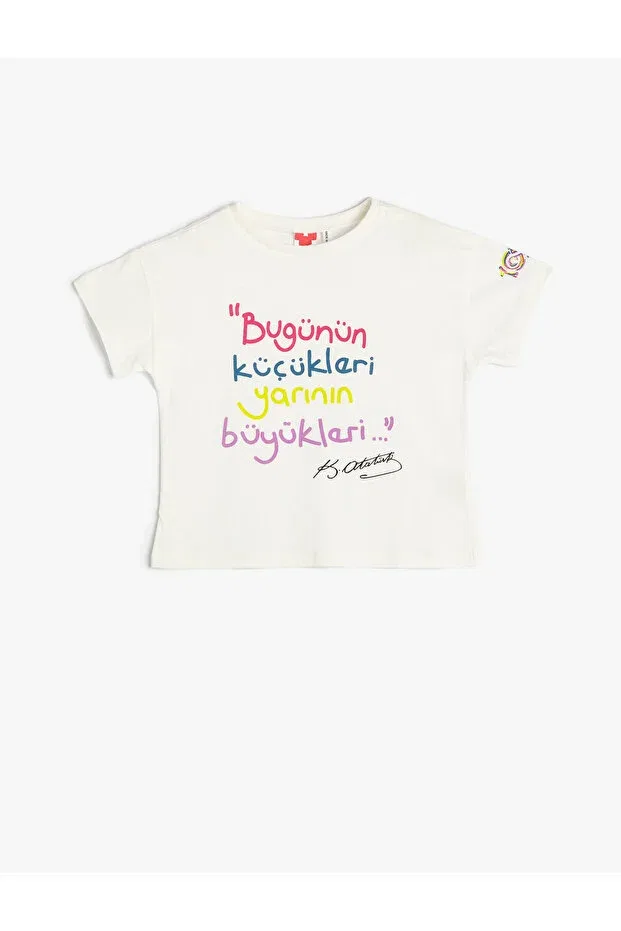 Детская футболка с принтом Ataturk Signature, Koton, Ecru