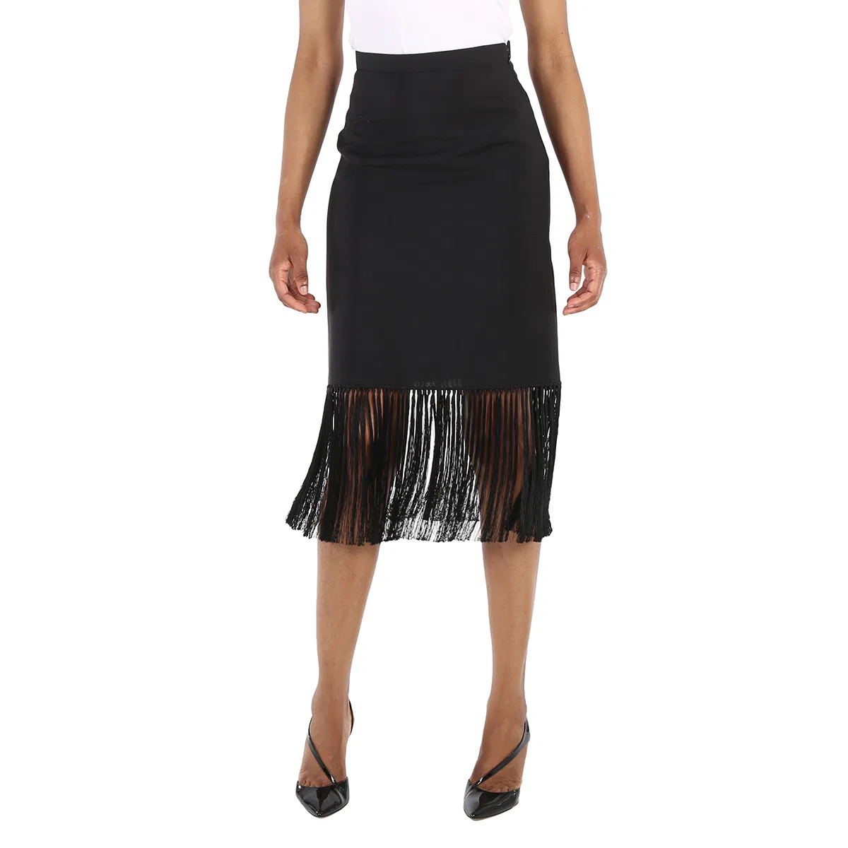 Юбка-трапеция из шерсти мохера с бахромой Black Mohair Wool A-line Fringed Skirt Burberry, Black