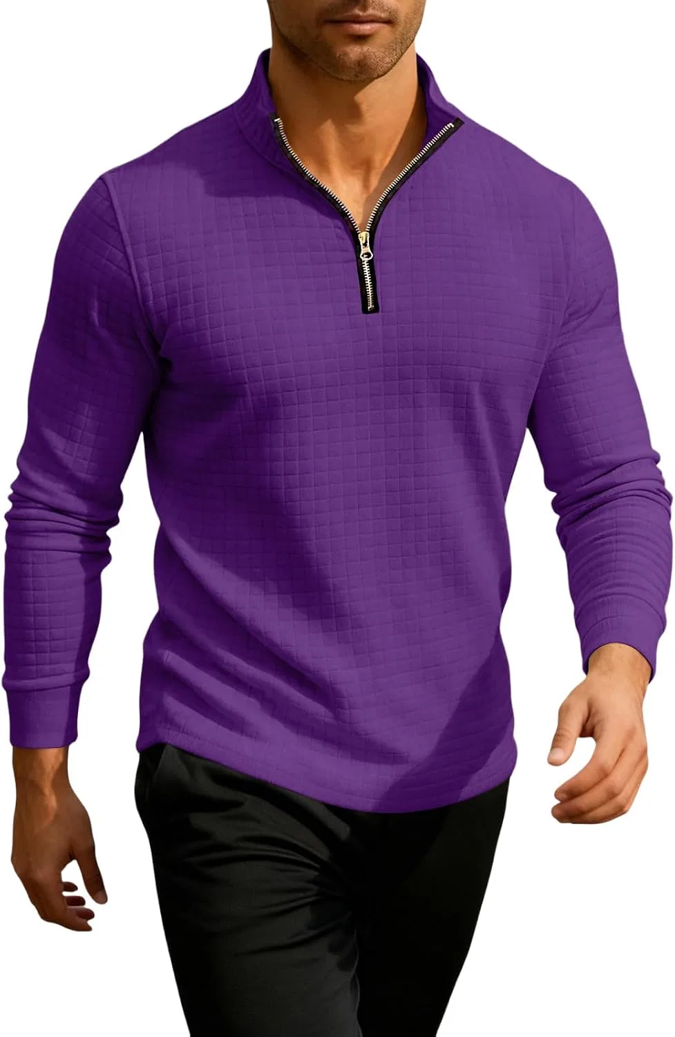 Мужская футболка с длинным рукавом и четверть-застежкой Generic, Purple — фото 4