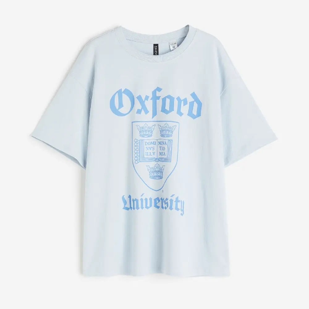 

Футболка H&M Oversized Printed Oxford University, голубой, Синий, Футболка H&M Oversized Printed Oxford University, голубой