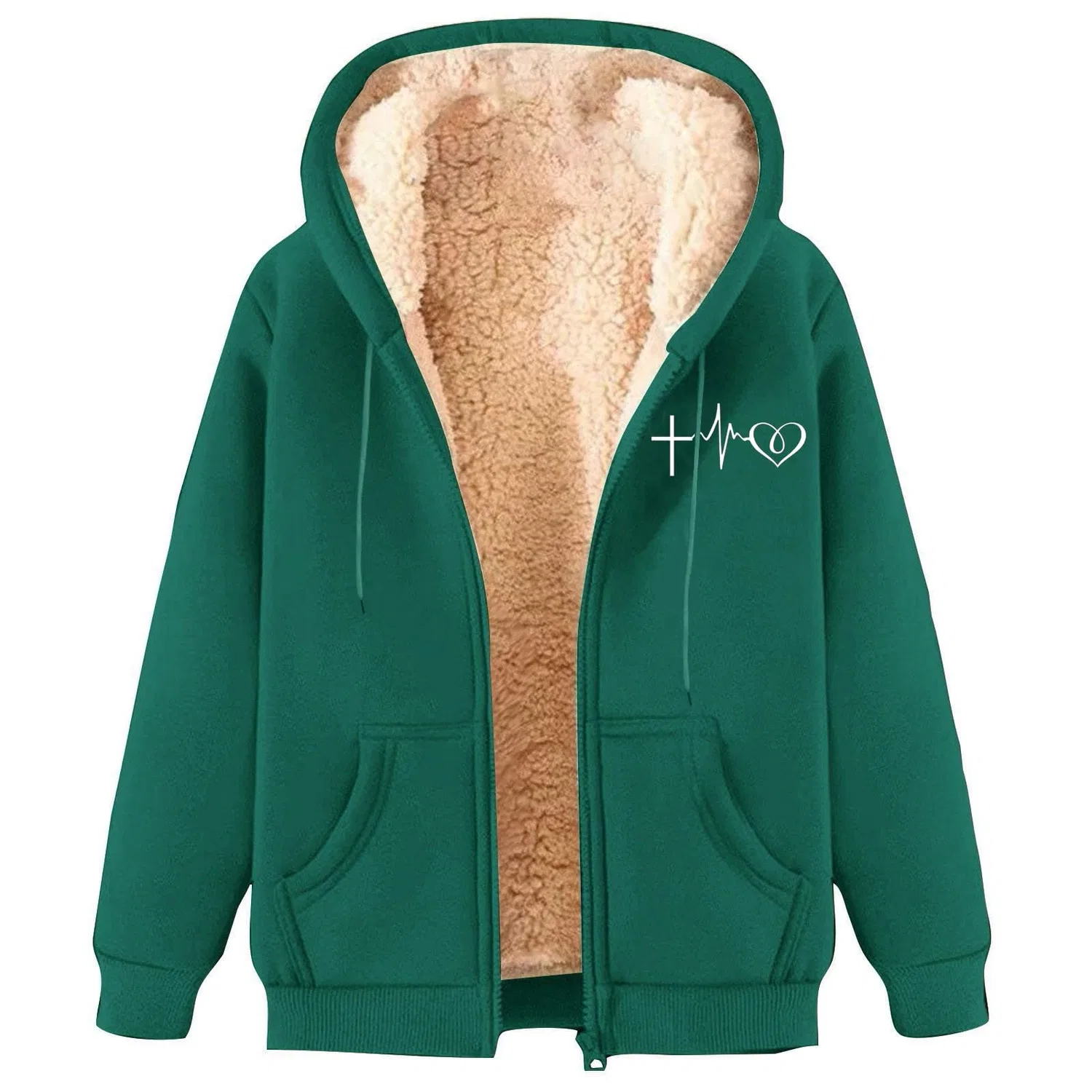 Женский худи на молнии с утеплителем, Dark Green